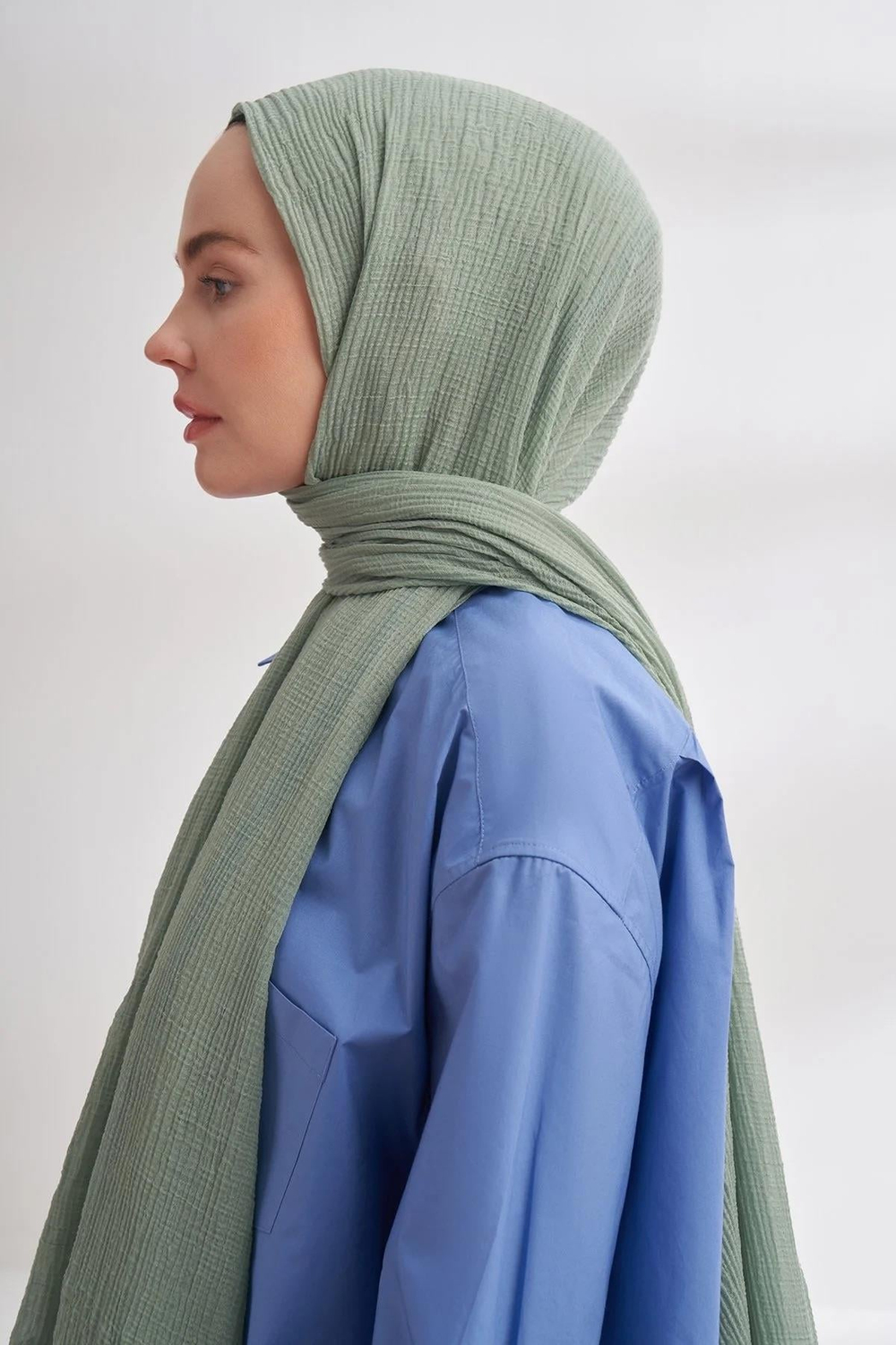 Armanda Müslin Biyeli Şal - Çağla Yeşili