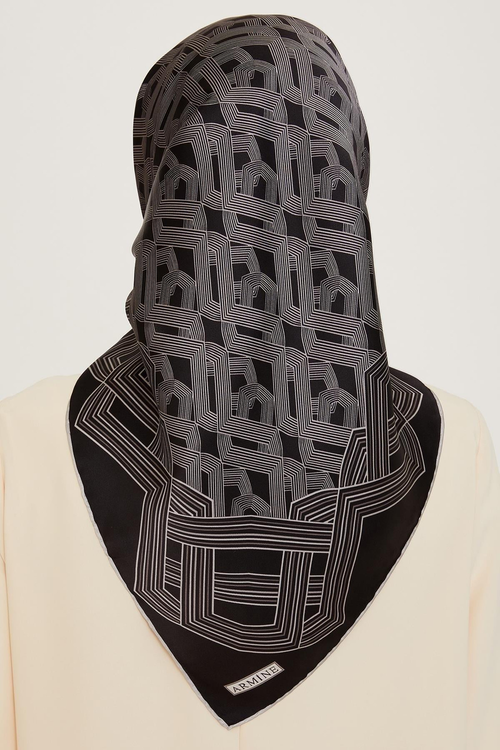 Armine İpek Eşarp 2025 Kış - 9213-03 Siyah Gri Twill