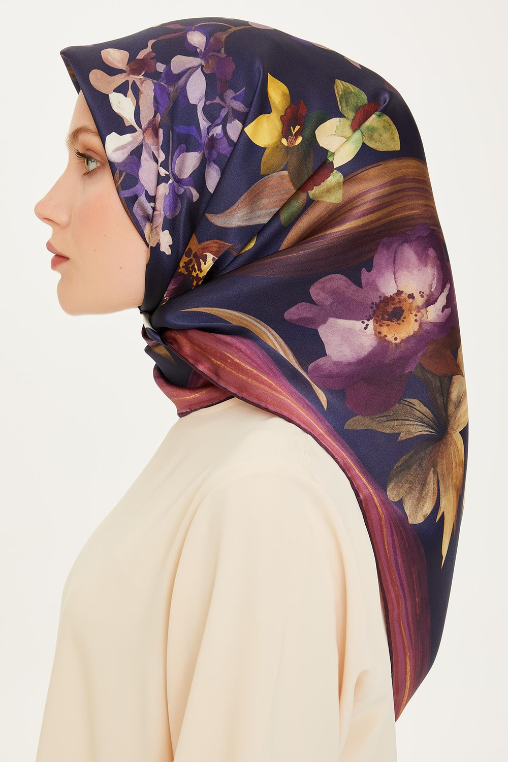 Armine İpek Eşarp 2025 Kış - 9215-02 Lacivert Mor Twill