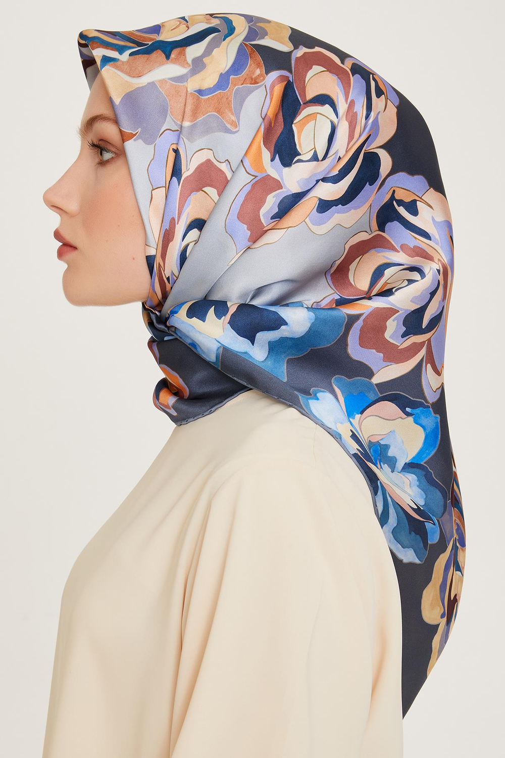 Armine İpek Eşarp 2025 Kış - 9234-34 Metalik Mavi Sura