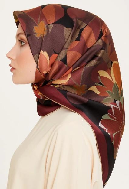 Armine İpek Eşarp 2025 Kış - 9238-37 Bordo Siyah Twill
