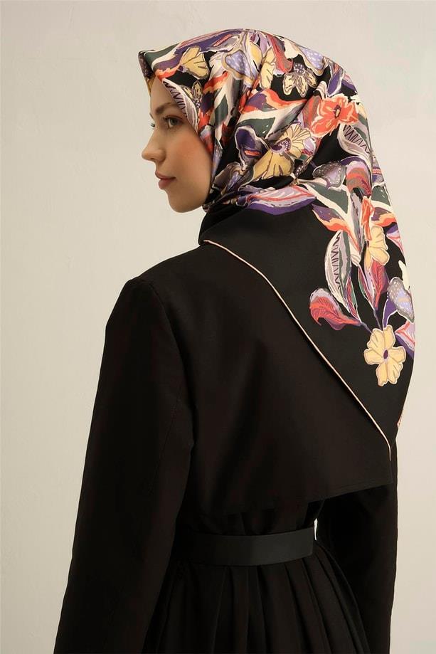 Armine İpek Eşarp 2025 Yaz - 9332-38 Siyah Twill