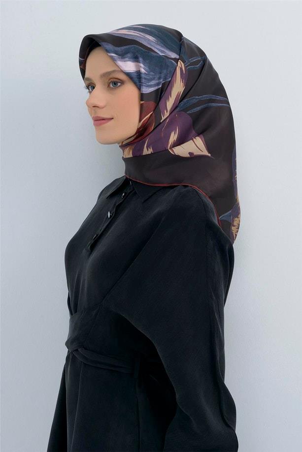 Armine İpek Eşarp 2026 Yaz - 9506-31 Siyah Mor Twill