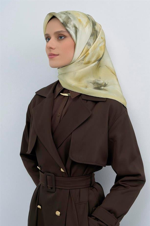 Armine İpek Eşarp 2026 Yaz - 9515-35 Soft Sarı Taş Twill