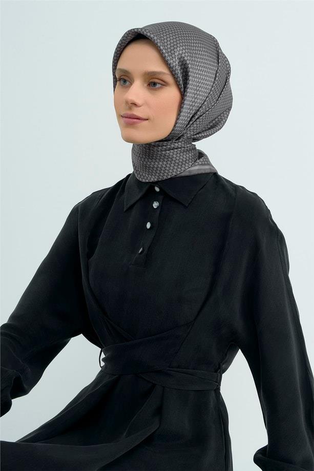 Armine İpek Eşarp 2026 Yaz - 9528-54 Füme Gri Twill