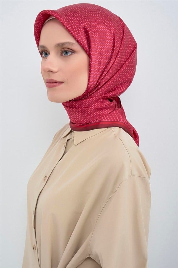 Armine İpek Eşarp 2026 Yaz - 9528-82 Kırmızı Pembe Twill