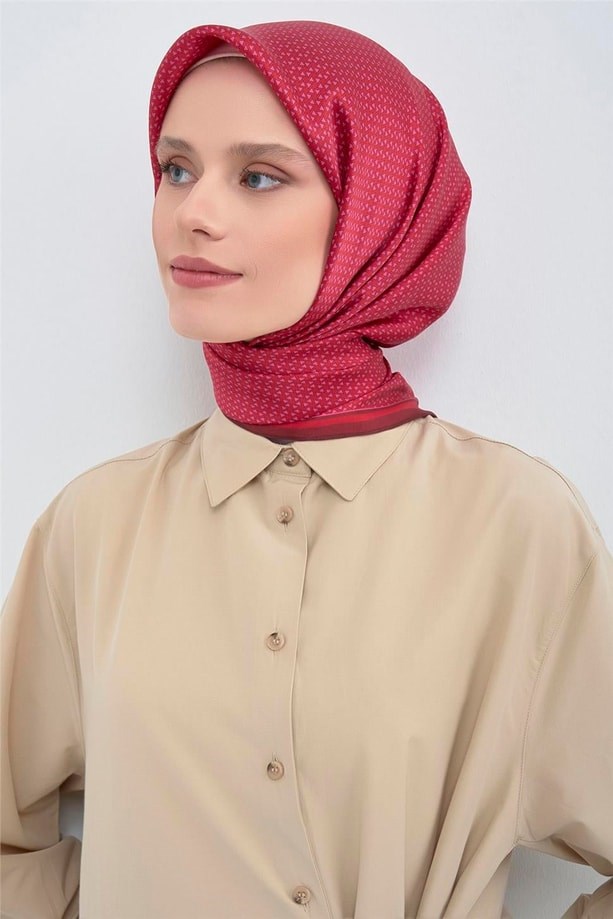 Armine İpek Eşarp 2026 Yaz - 9528-82 Kırmızı Pembe Twill