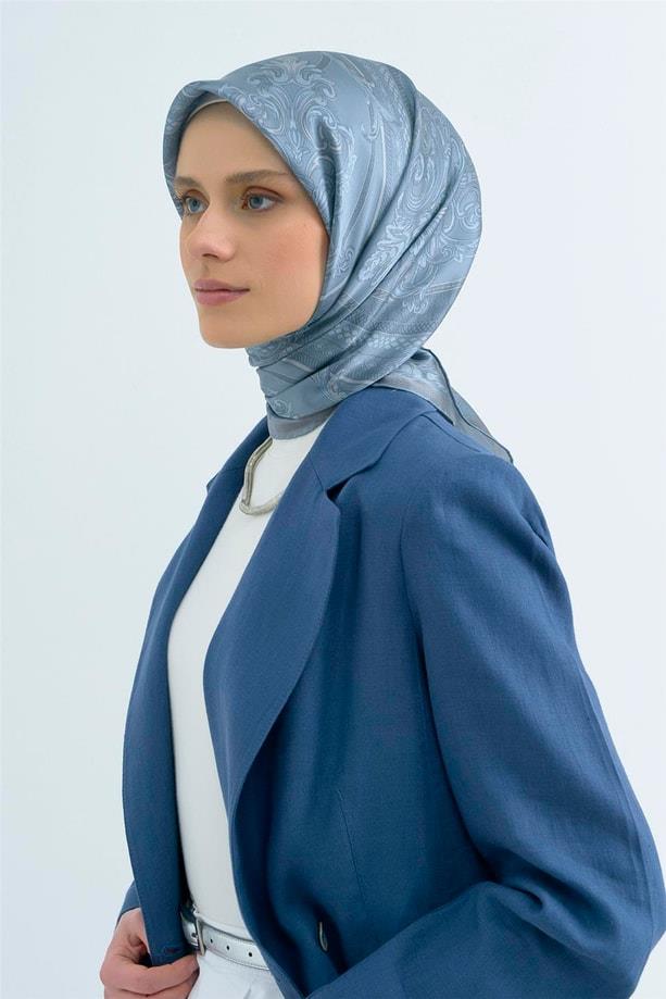 Armine İpek Eşarp 2026 Yaz - 9537-03 Gri Mavi Twill