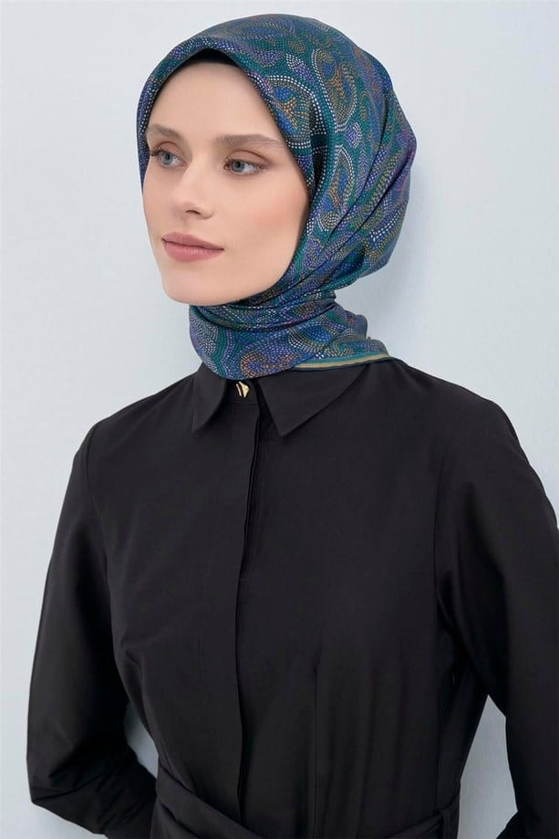 Armine İpek Eşarp 2026 Yaz - 9540-80 Yeşil Mor Twill