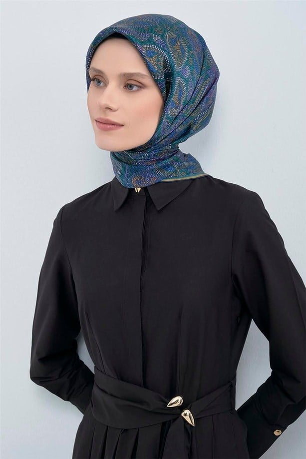 Armine İpek Eşarp 2026 Yaz - 9540-80 Yeşil Mor Twill