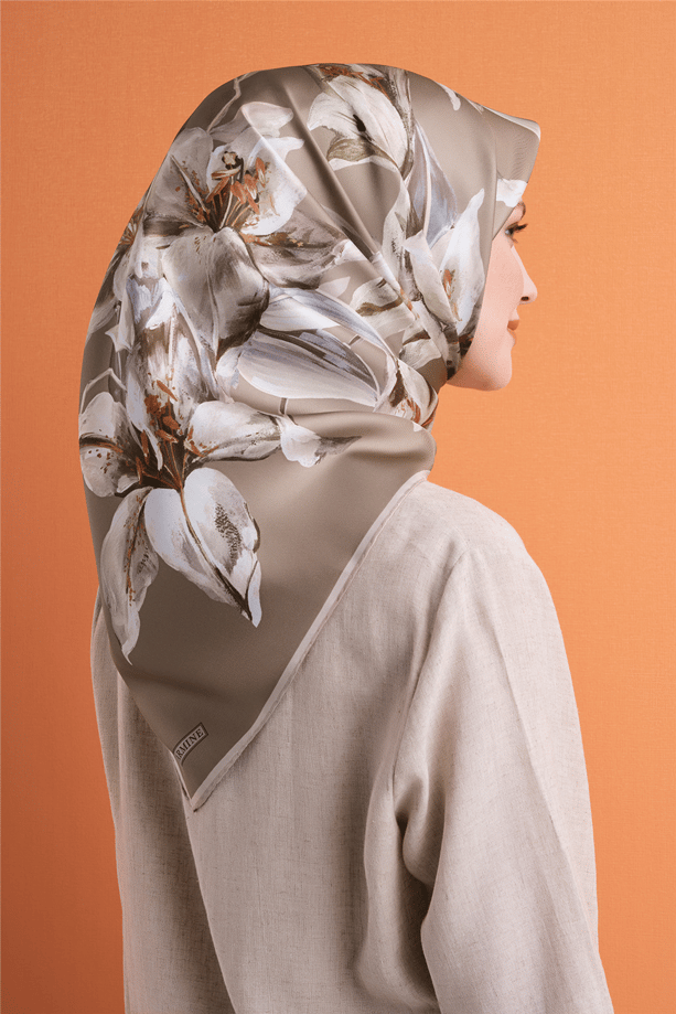 Armine İpek Eşarp 2027 Kış - 9620-55 Koyu Bej Twill