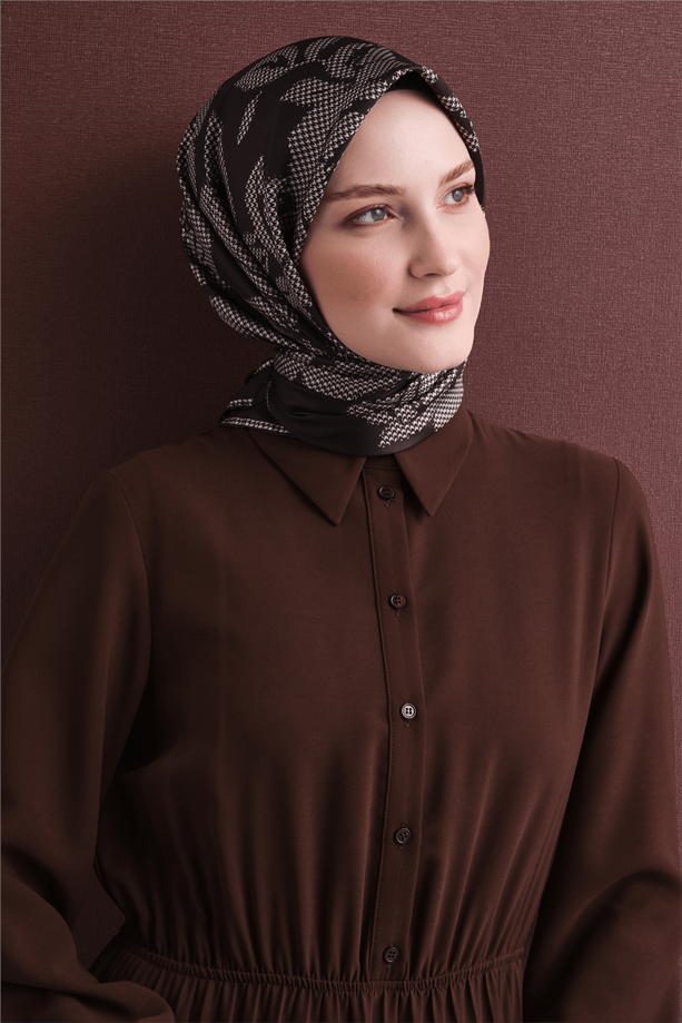 Armine İpek Eşarp 2027 Kış - 9645-53 Kahve Twill