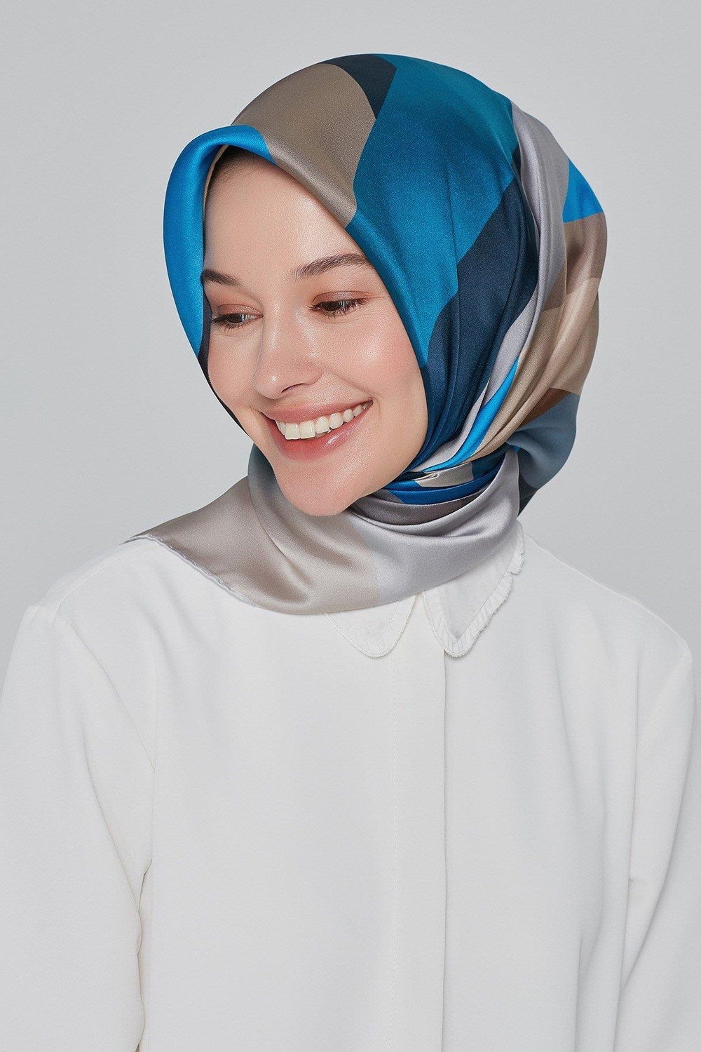 Armine İpek Eşarp Nostalji - 8424-33 Mavi Gri Twill