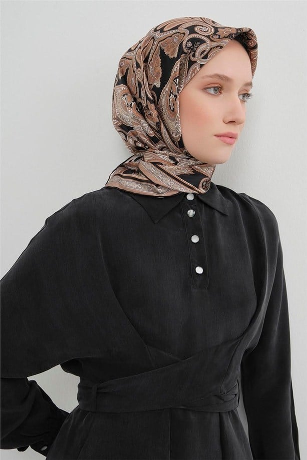 Armine İpek Eşarp Nostalji - 9421-02 Siyah Vizon Twill