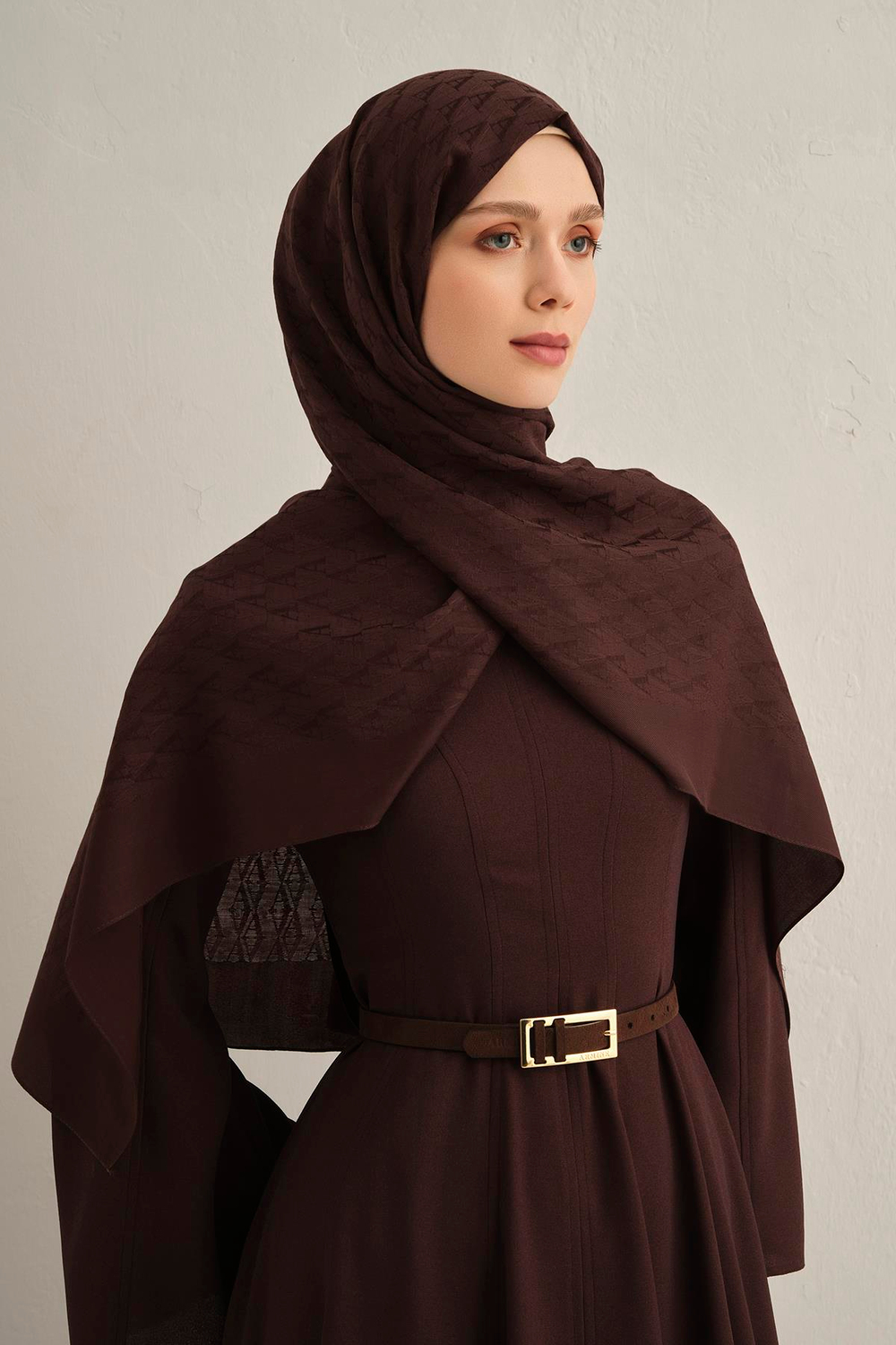 Armine Pamora Şal - Monogram Desenli 3 - Acı Kahve 10