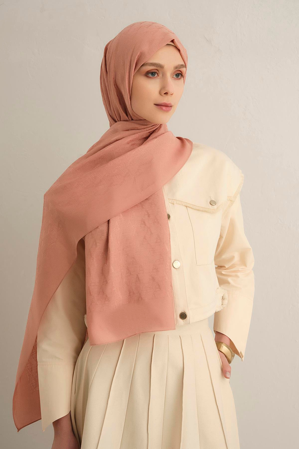 Armine Pamora Şal - Monogram Desenli 3 - Pembe 37