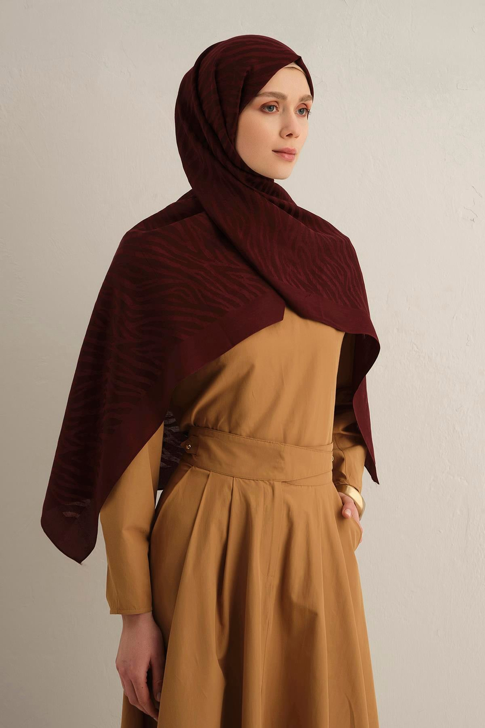 Armine Pamora Şal - Zebra Desenli 1 - Bordo 32