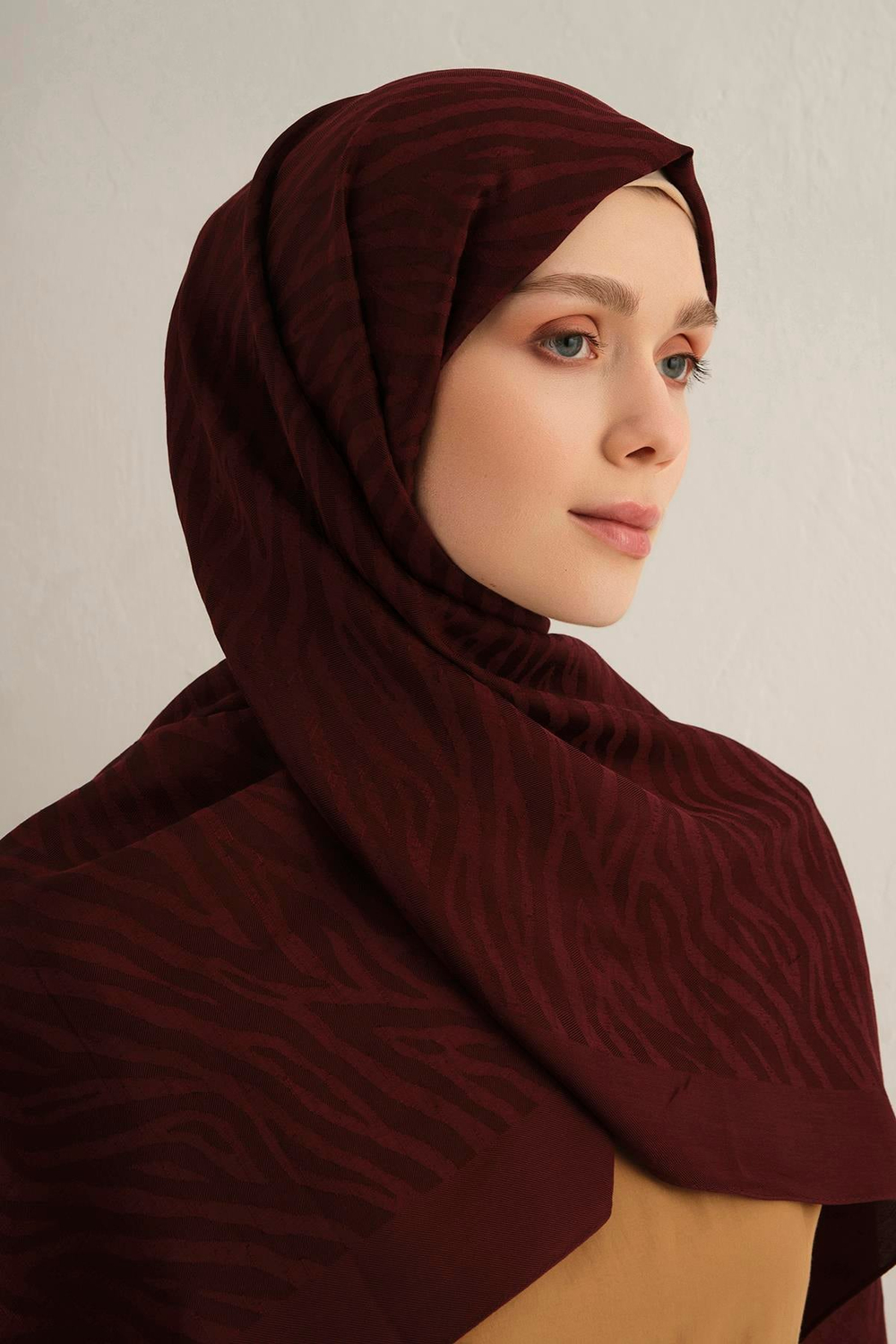 Armine Pamora Şal - Zebra Desenli 1 - Bordo 32