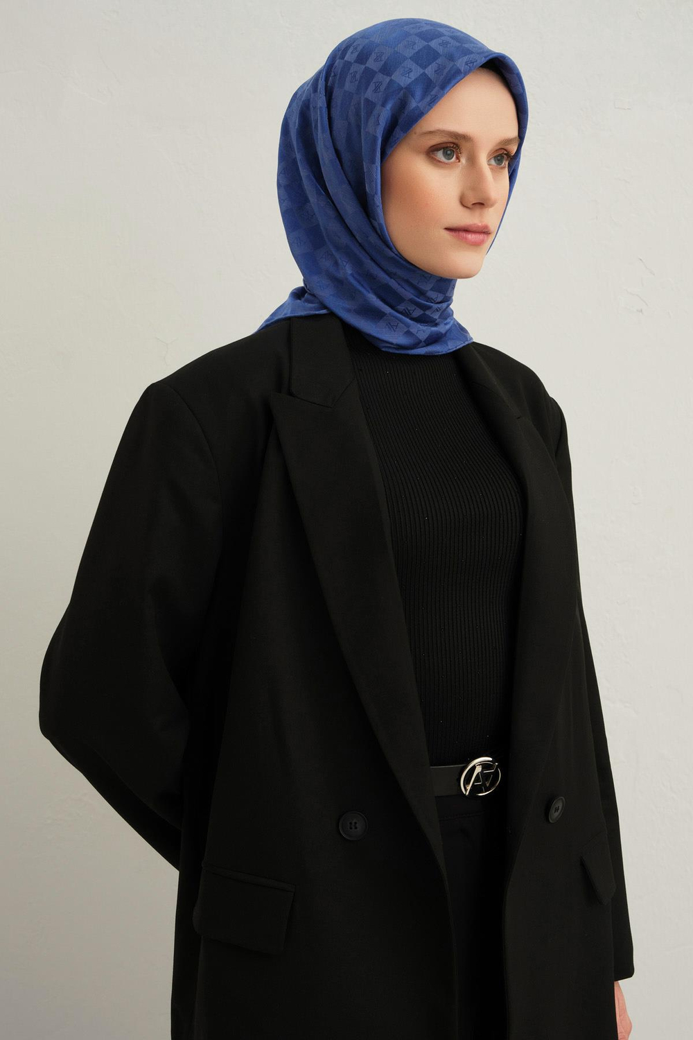 Armine Pamuk İpek Eşarp - Kot Mavi 26
