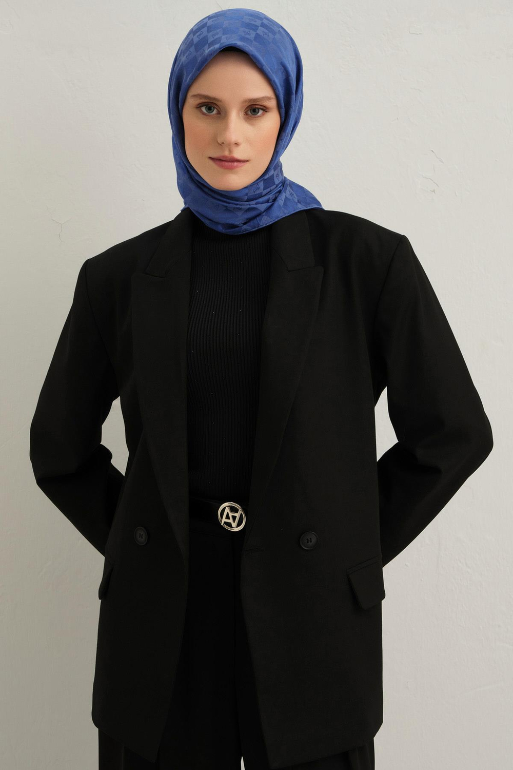 Armine Pamuk İpek Eşarp - Kot Mavi 26