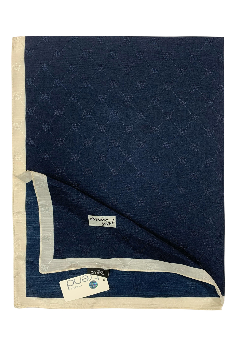 Armine Trend Monogram Şal - 2 - Lacivert Krem 160