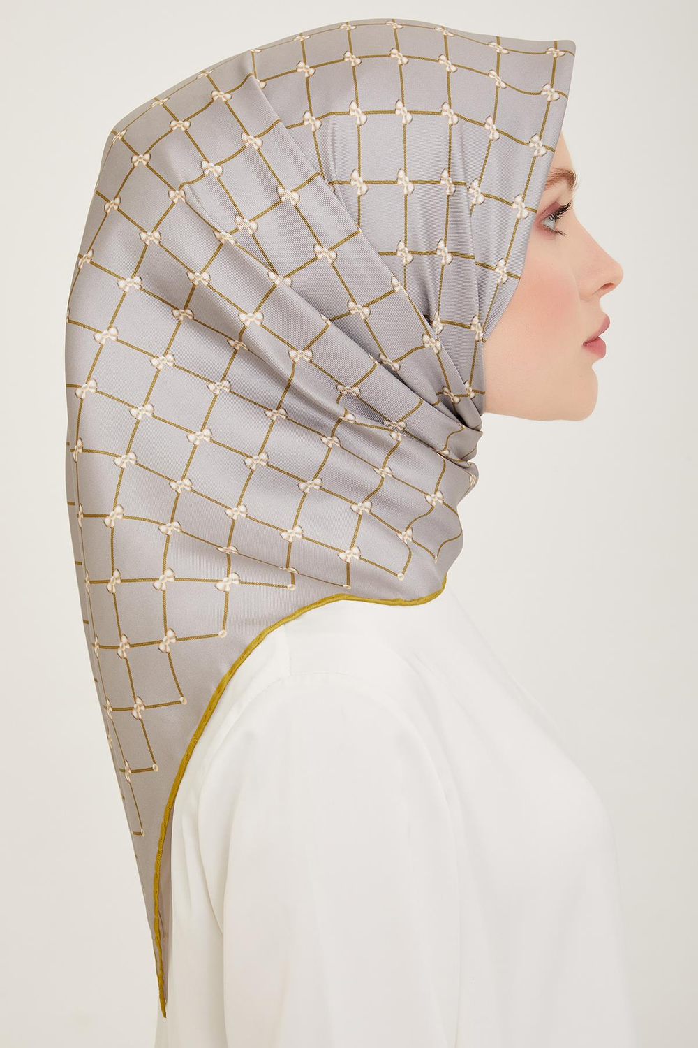 Belli İpek Eşarp - 4006-50 Gri Sarı Twill