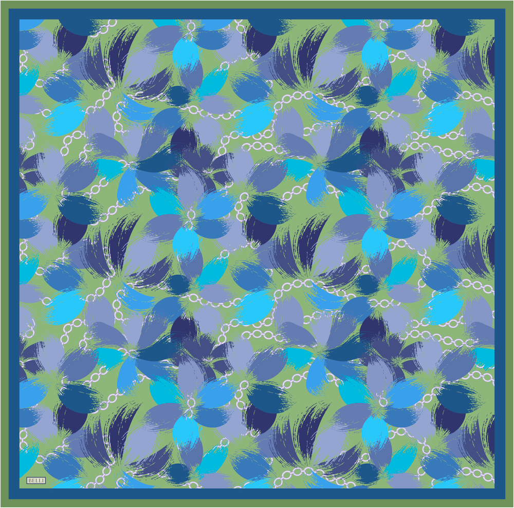 Belli Twill İpek Eşarp - 4038-56 Mavi Yeşil