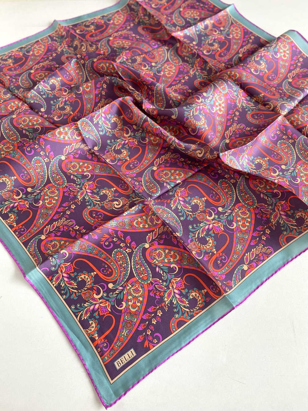 Belli Twill İpek Eşarp - 4101-31 Mor Turkuaz