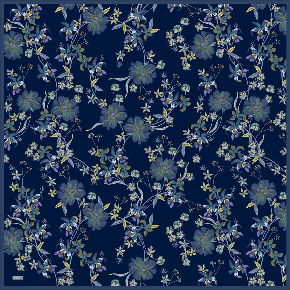 Belli Twill İpek Eşarp - 4210-53 Lacivert Twill