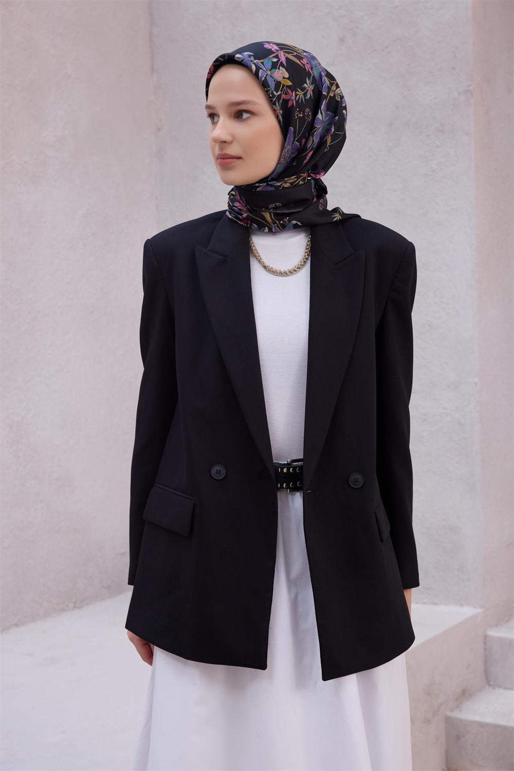 Belli İpek Eşarp - 4210-88 Siyah Twill Twill