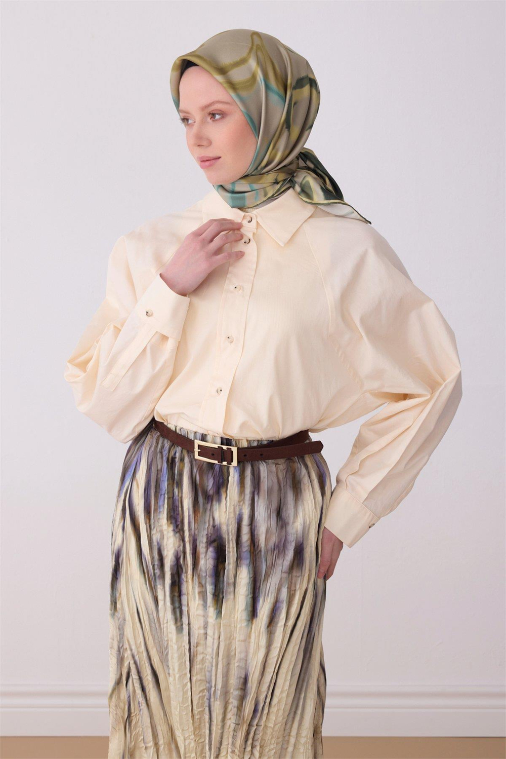 Belli İpek Eşarp - 4301-80 Haki Twill