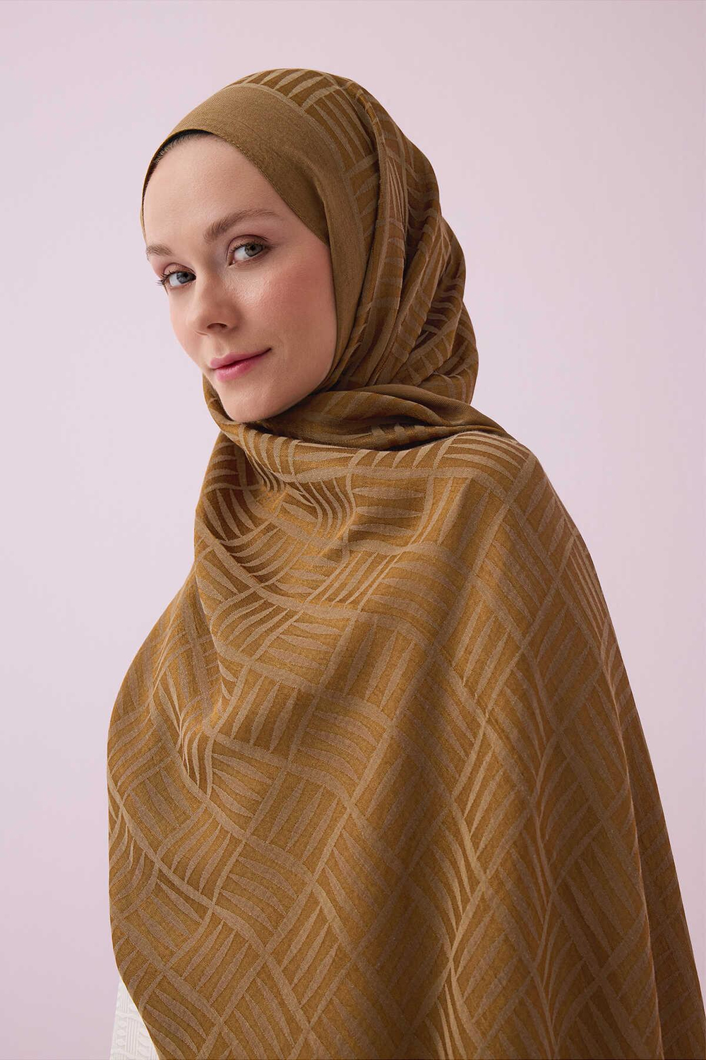 Imannoor Naia Şal - Iman Kare Desenli - Haki