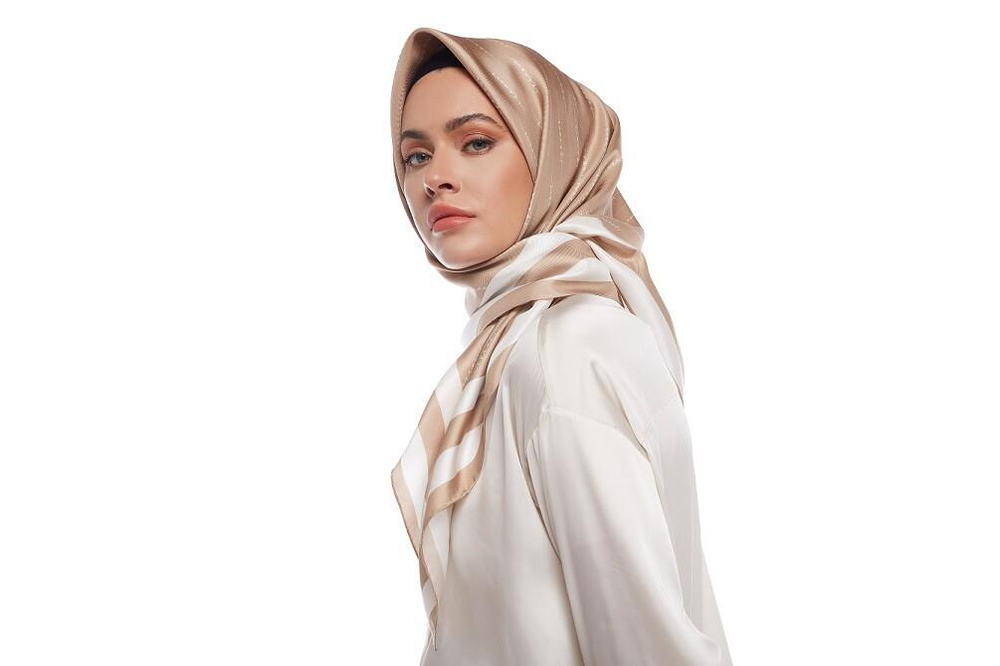 İpekevi Twill İpek Eşarp - Çizgili Signature - Sütlü Kahve