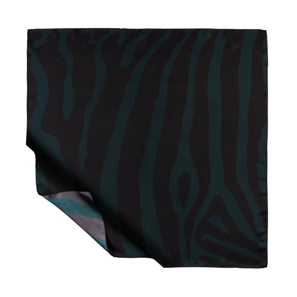 İpekevi Twill İpek Eşarp - Makro Zebra Desenli - Çam Yeşili