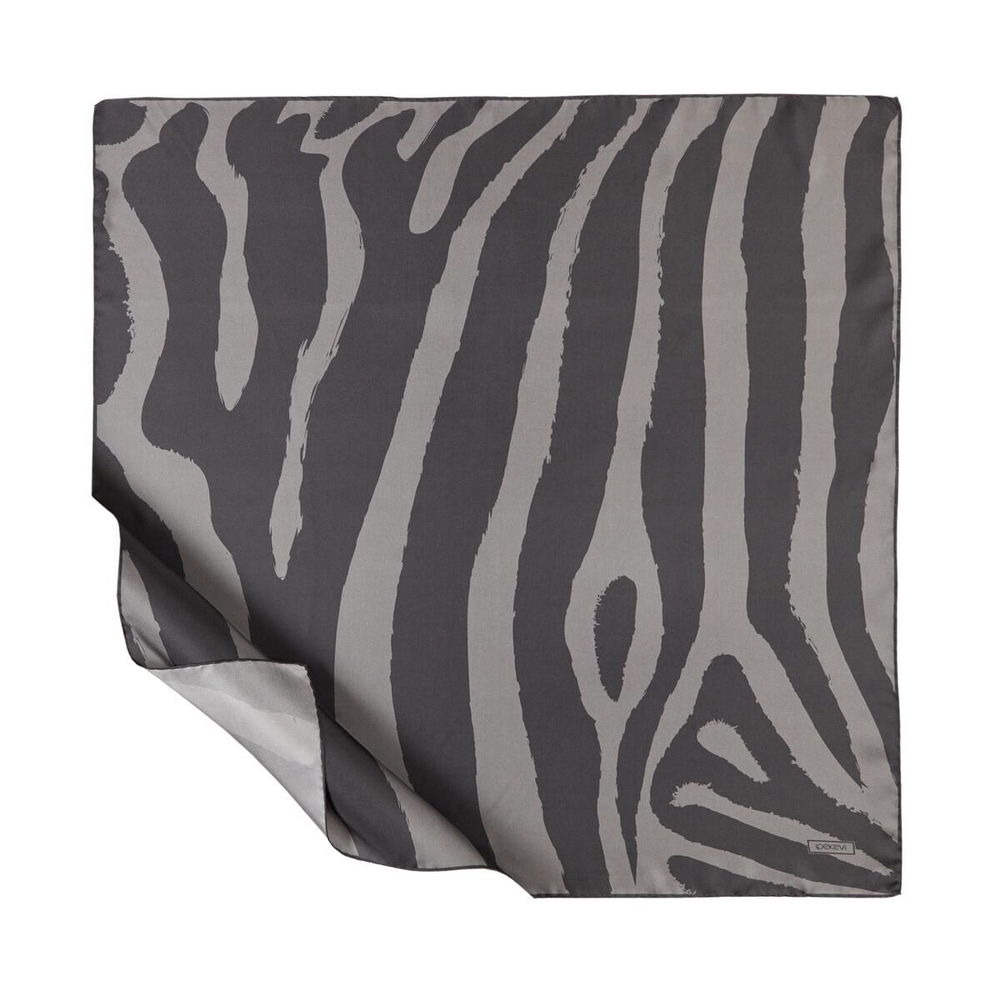 İpekevi Twill İpek Eşarp - Makro Zebra Desenli - Füme