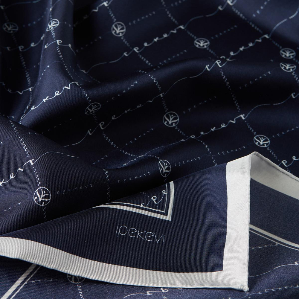 İpekevi Twill İpek Eşarp - Monogram - Lacivert