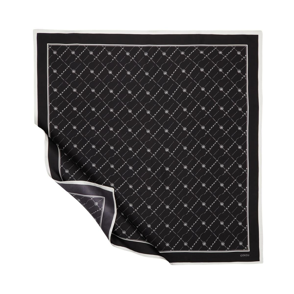 İpekevi Twill İpek Eşarp - Monogram - Siyah Beyaz