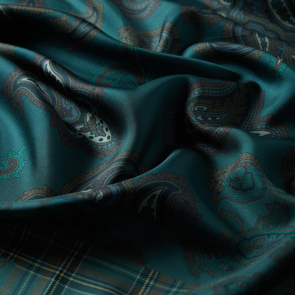 İpekevi Twill İpek Eşarp - Patchwork Desenli - Orman Yeşili