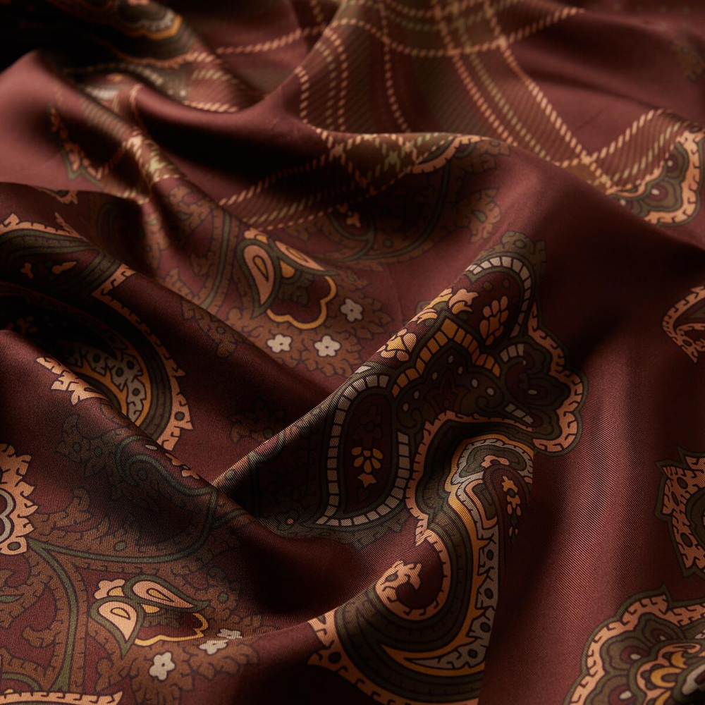 İpekevi Twill İpek Eşarp - Patchwork Desenli - Koyu Bordo