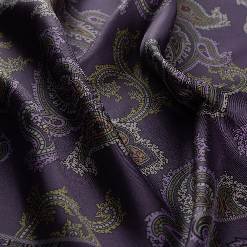 İpekevi Twill İpek Eşarp - Patchwork Desenli - Koyu Mor