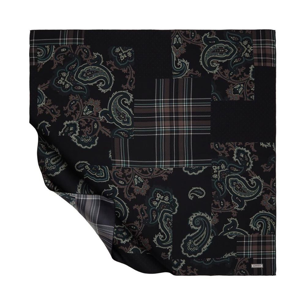İpekevi Twill İpek Eşarp - Patchwork Desenli - Antrasit