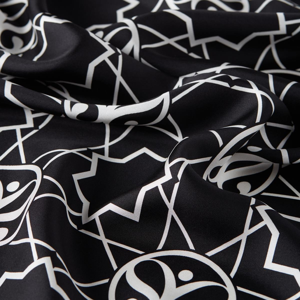 İpekevi Twill İpek Eşarp - Seljuk Monogram - Siyah Beyaz