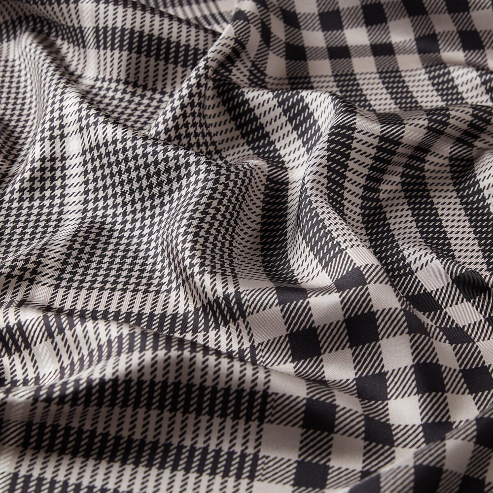 İpekevi Twill İpek Eşarp - Shepherd Ekose - Gümüş