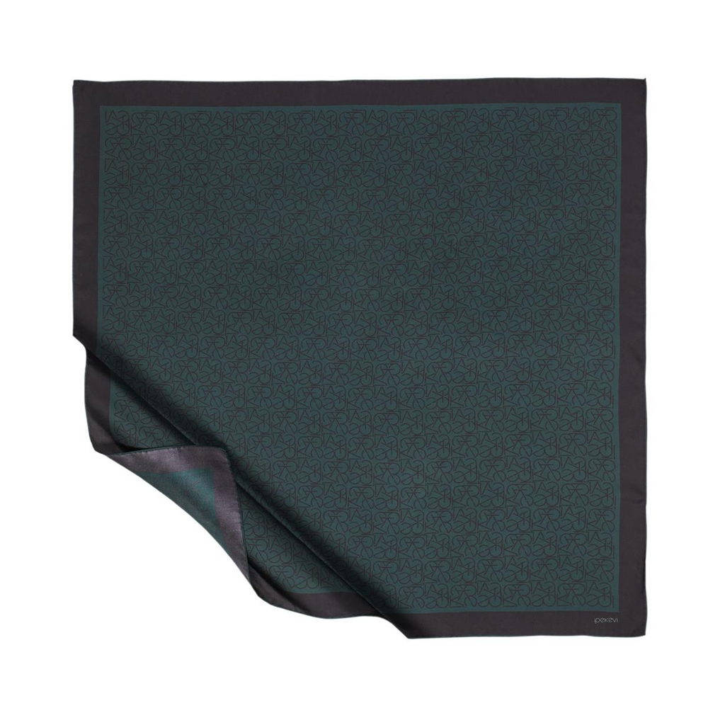 İpekevi Twill İpek Eşarp - Typo Monogram - Çam Yeşili
