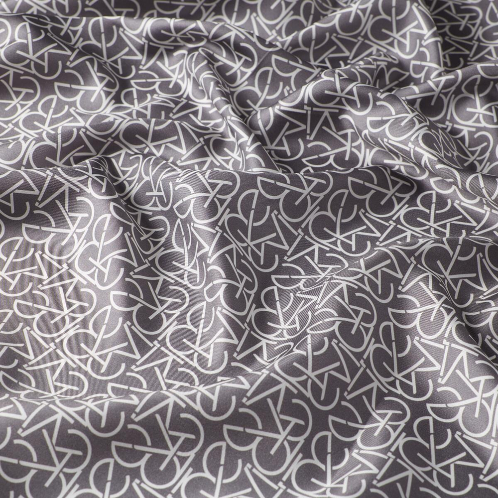 İpekevi Twill İpek Eşarp - Typo Monogram - Füme