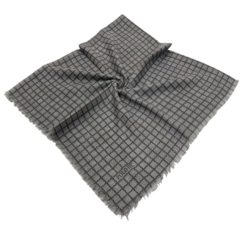 Poloist Flamlı Keten Eşarp - Mini Kare Desen - Taş