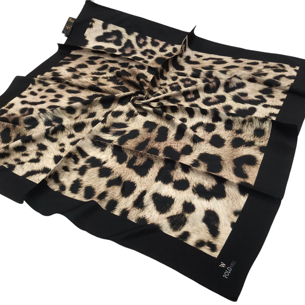 Polowell Twill Eşarp - Leopar Desenli - Siyah Bej