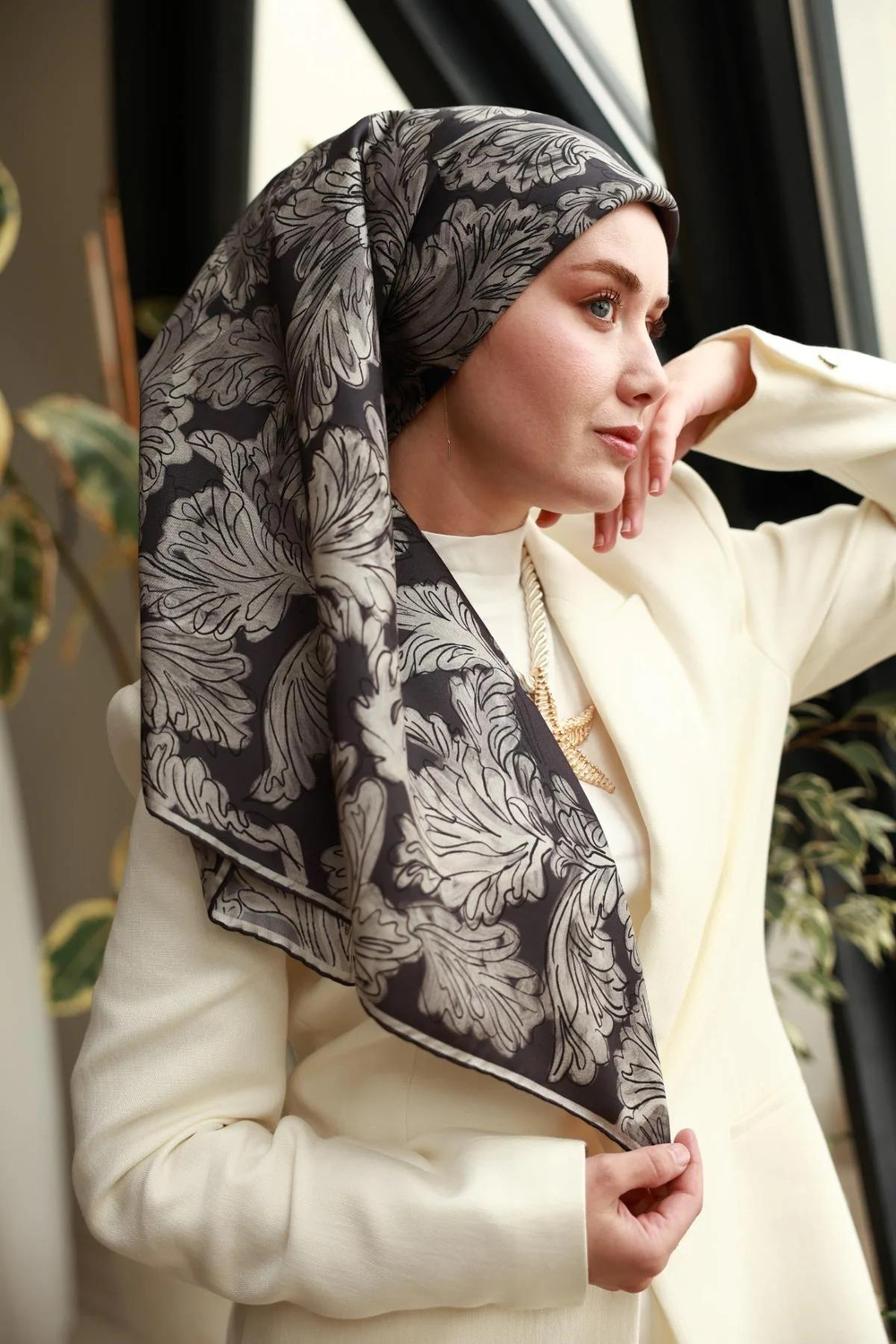 Silk Home Twill İpek Eşarp - 11468-03 Siyah Gri
