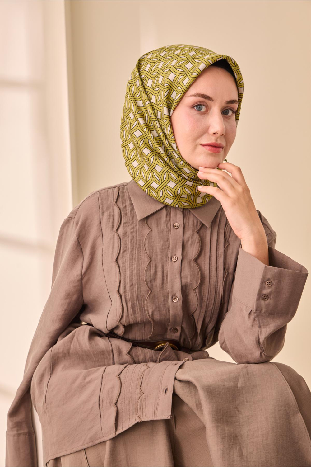 Silk Home Twill İpek Eşarp - 11479-04 Fıstık