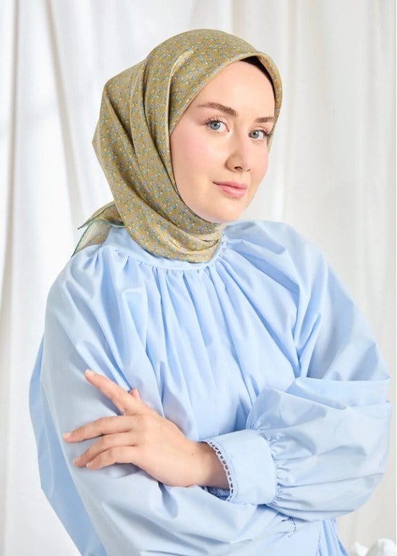 Silk Home Twill İpek Eşarp - 11540-17 Yağ Yeşili